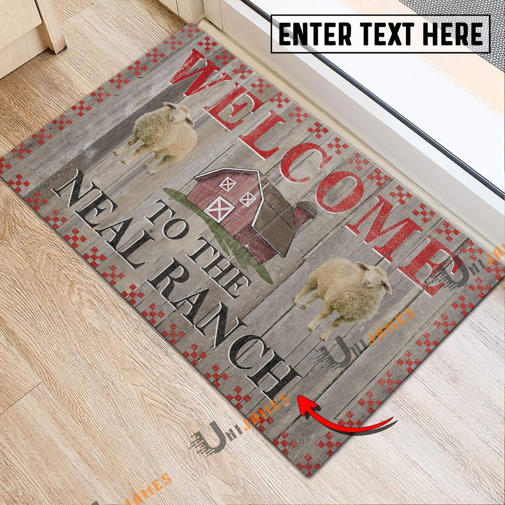 Sheep Welcome To The Farmhouse Custom Name Doormat