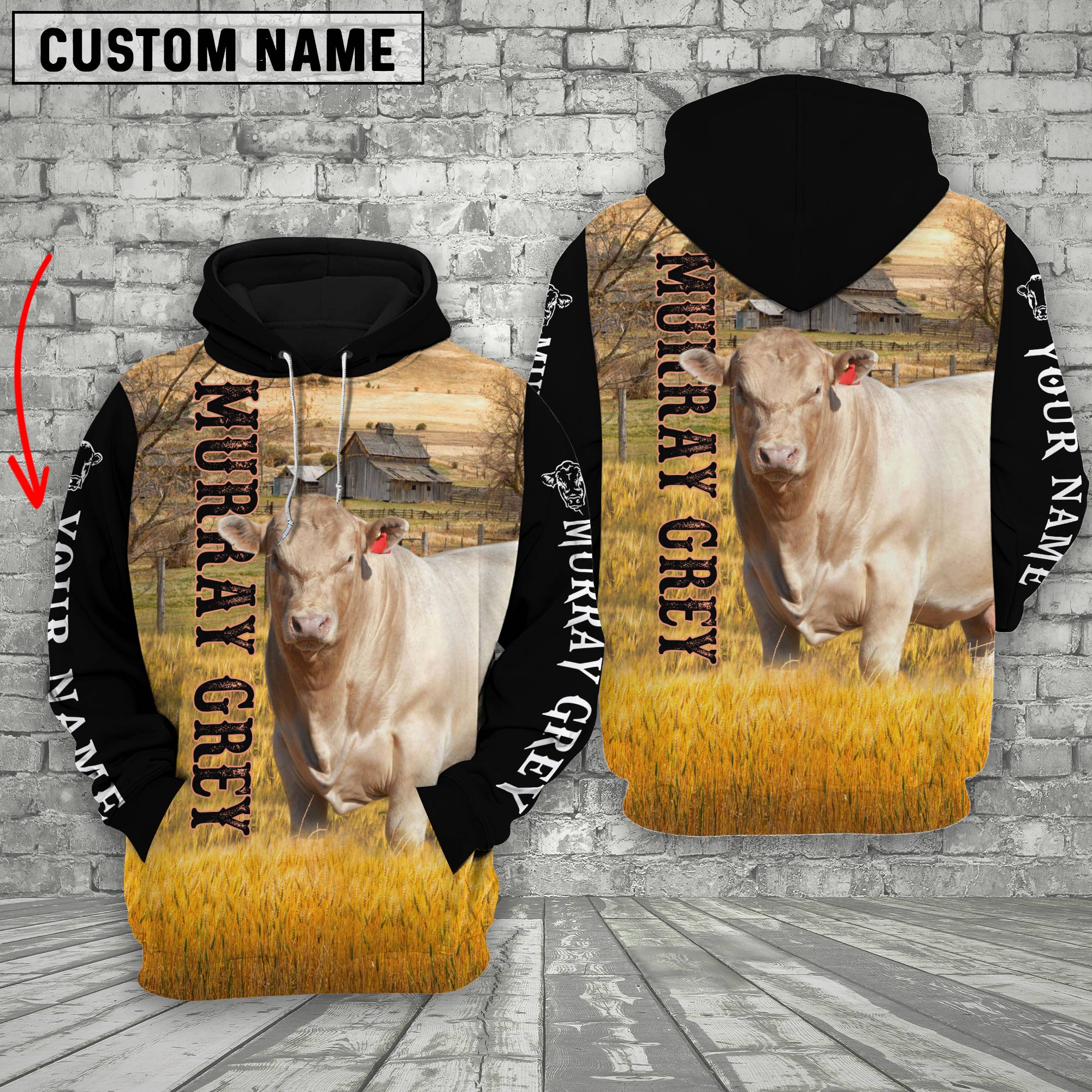 Personalized Name Murray Grey On The Farm All Over Printed 3D Hoodie