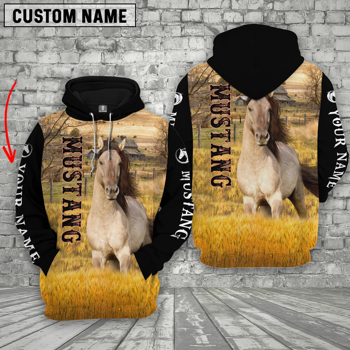 Personalized Name Mustang Horse On The Farm 3D Hoodie