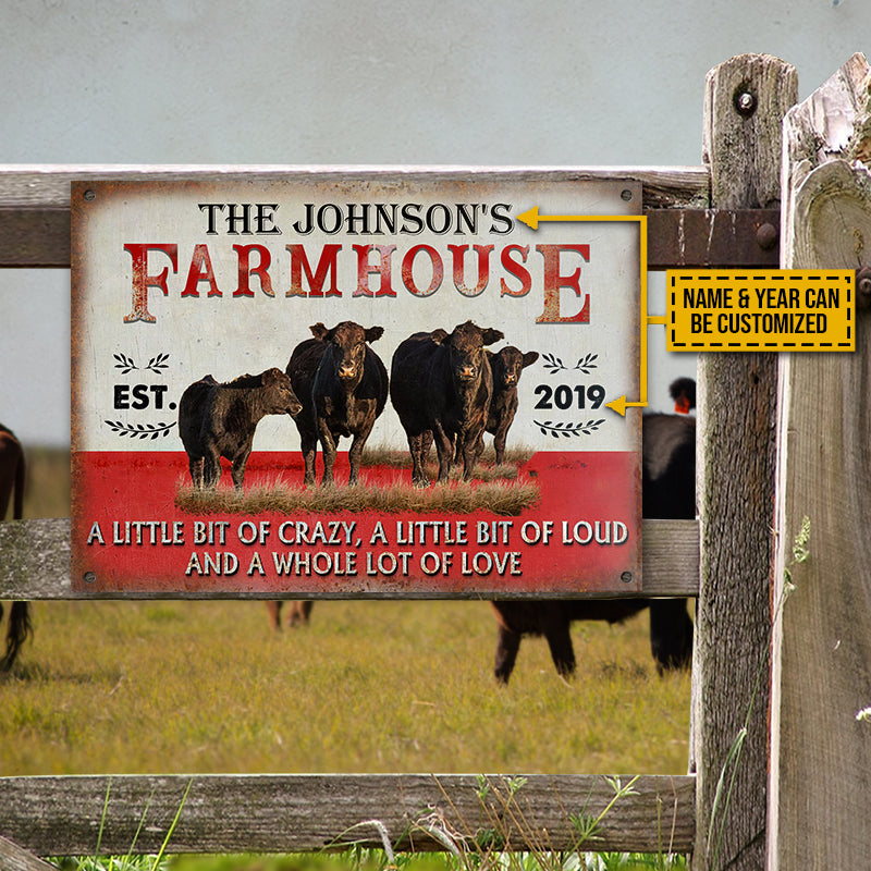 Customized Name Farm Black Angus Farmhouse A Little Bit Of Crazy All Printed 3D Metal Sign