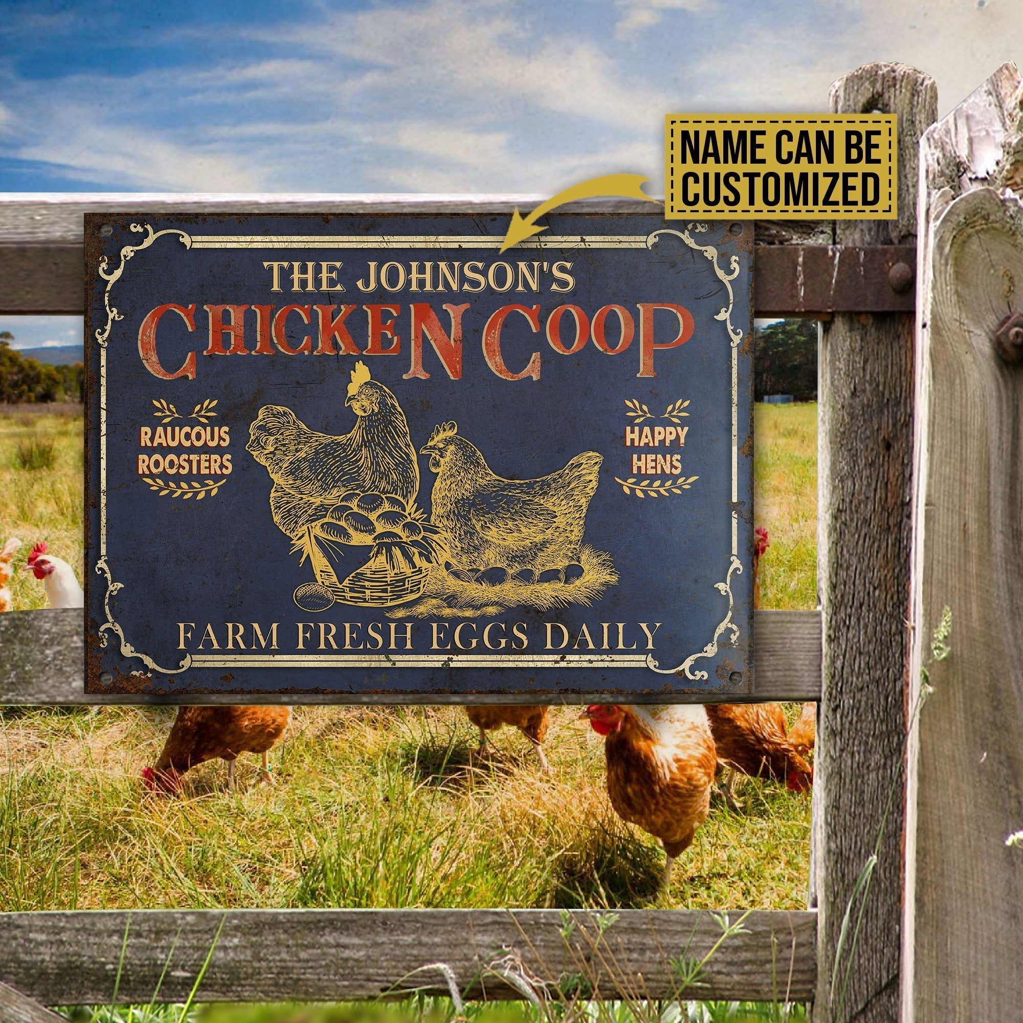 Personalized Chicken Coop Black Farm Fresh Eggs All Printed 3D Metal Sign
