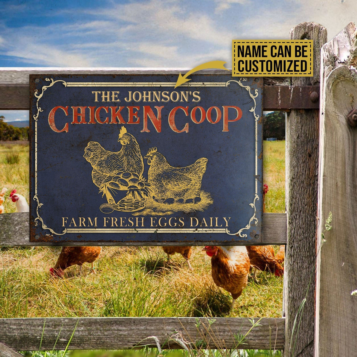 Personalized Coop Black Farm Fresh Eggs All Printed 3D Metal Sign