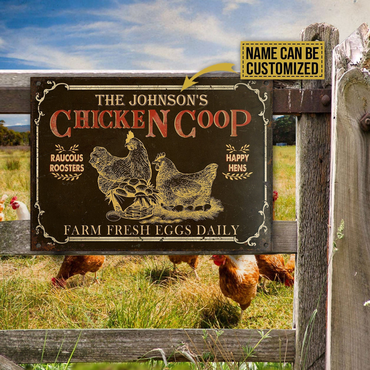 Personalized Chicken Coop Brown Farm Fresh Eggs All Printed 3D Metal Sign
