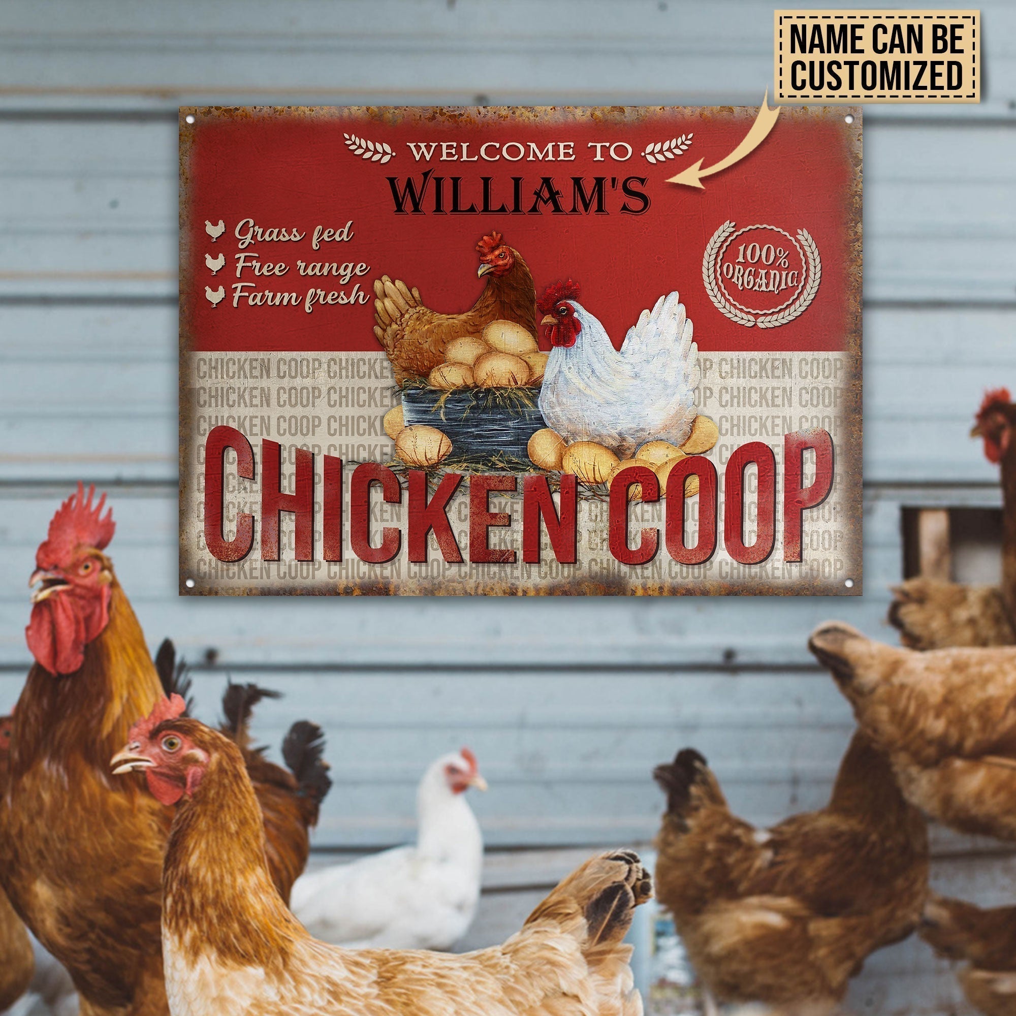 Personalized Chicken Coop Farm Fresh All Printed 3D Metal Sign