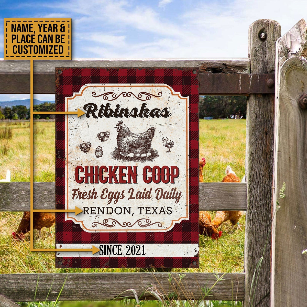 Personalized Chick Chicken Coop Fresh Eggs Laid Daily All Printed 3D Metal Sign