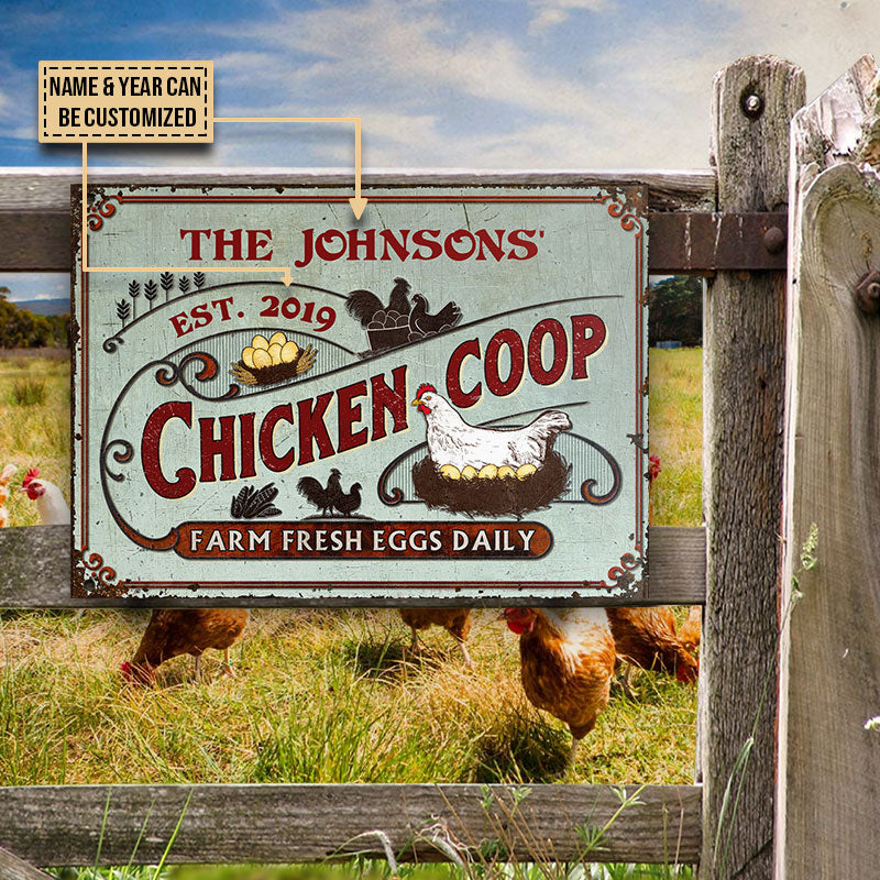 Personalized Chicken Coop Fresh Eggs Daily Turquoise All Printed 3D Metal Sign