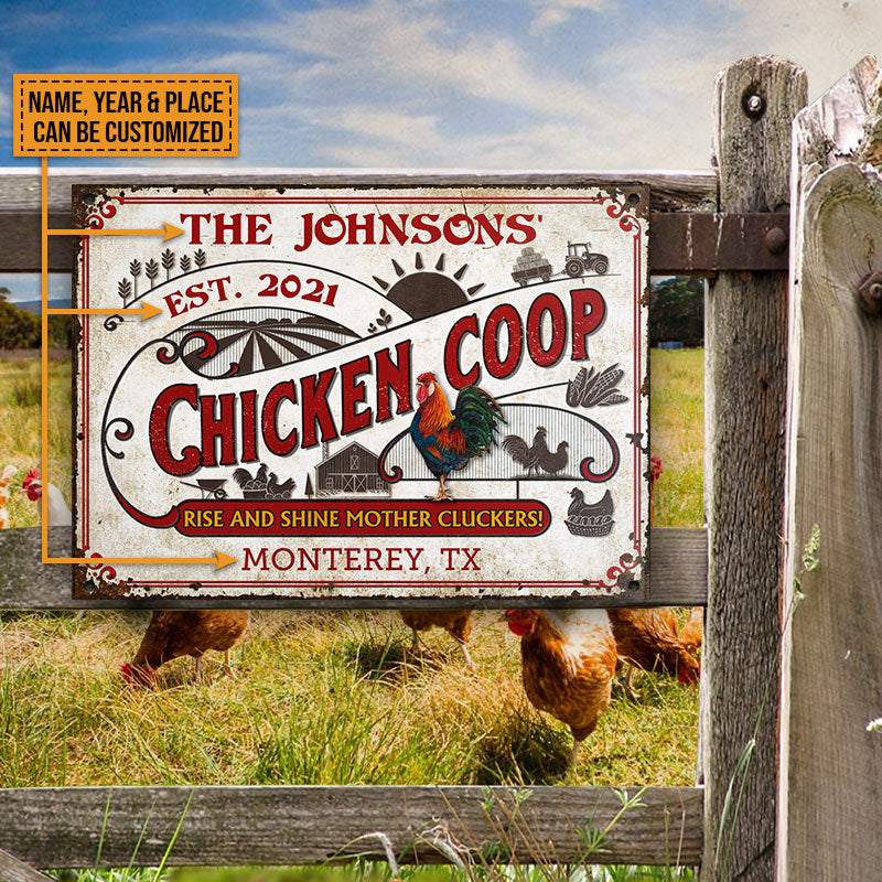 Personalized Chicken Coop Rise And Shine White All Printed 3D Metal Sign