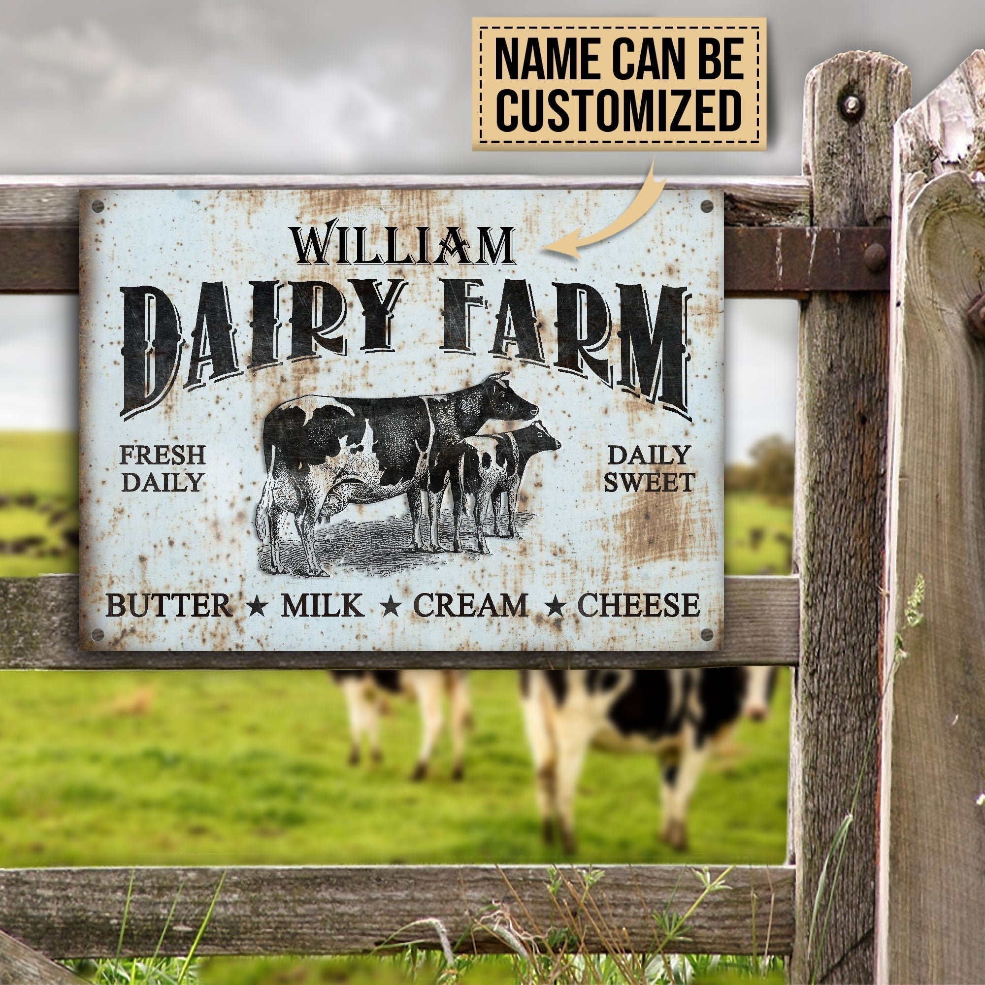 Personalized Dairy Farm Fresh Daily Fresh Sweet All Printed 3D Metal Sign