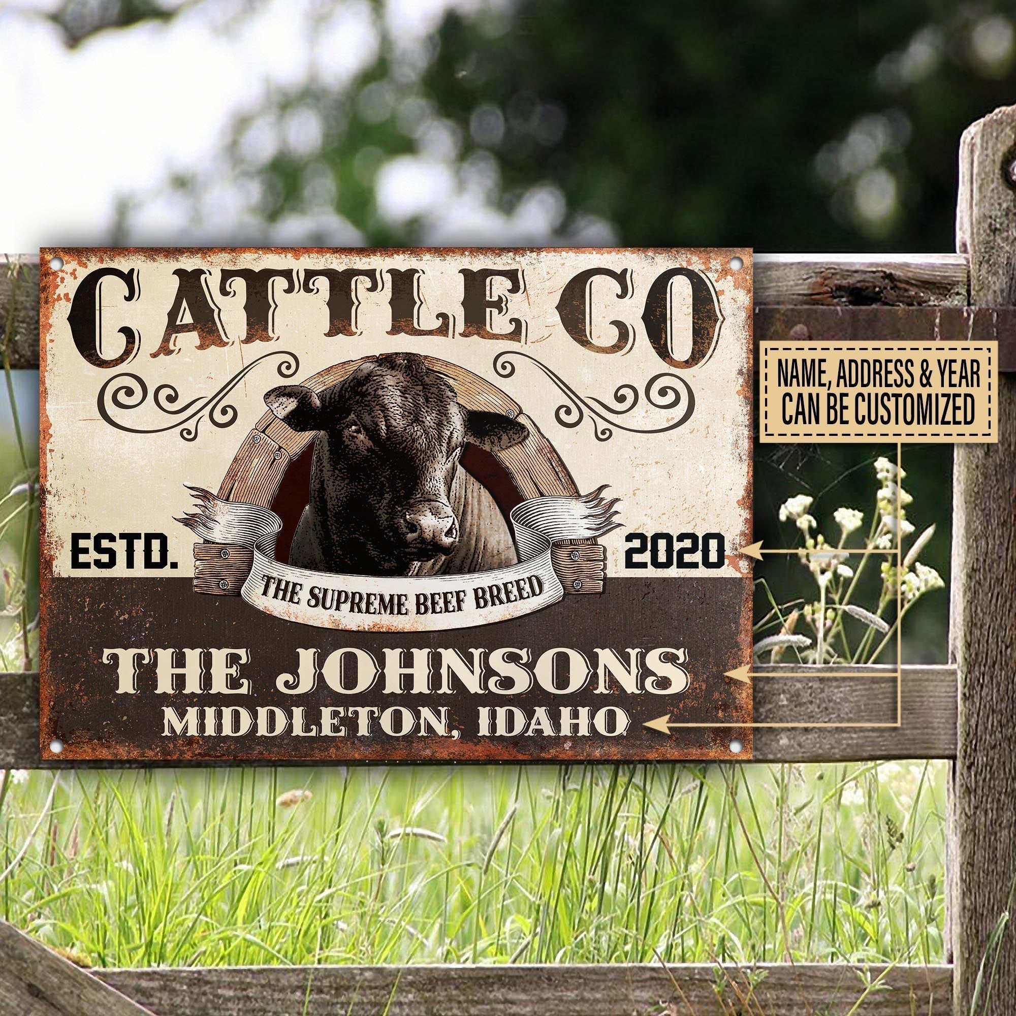 Customized Name Black Angus Cattle All Printed 3D Metal Sign