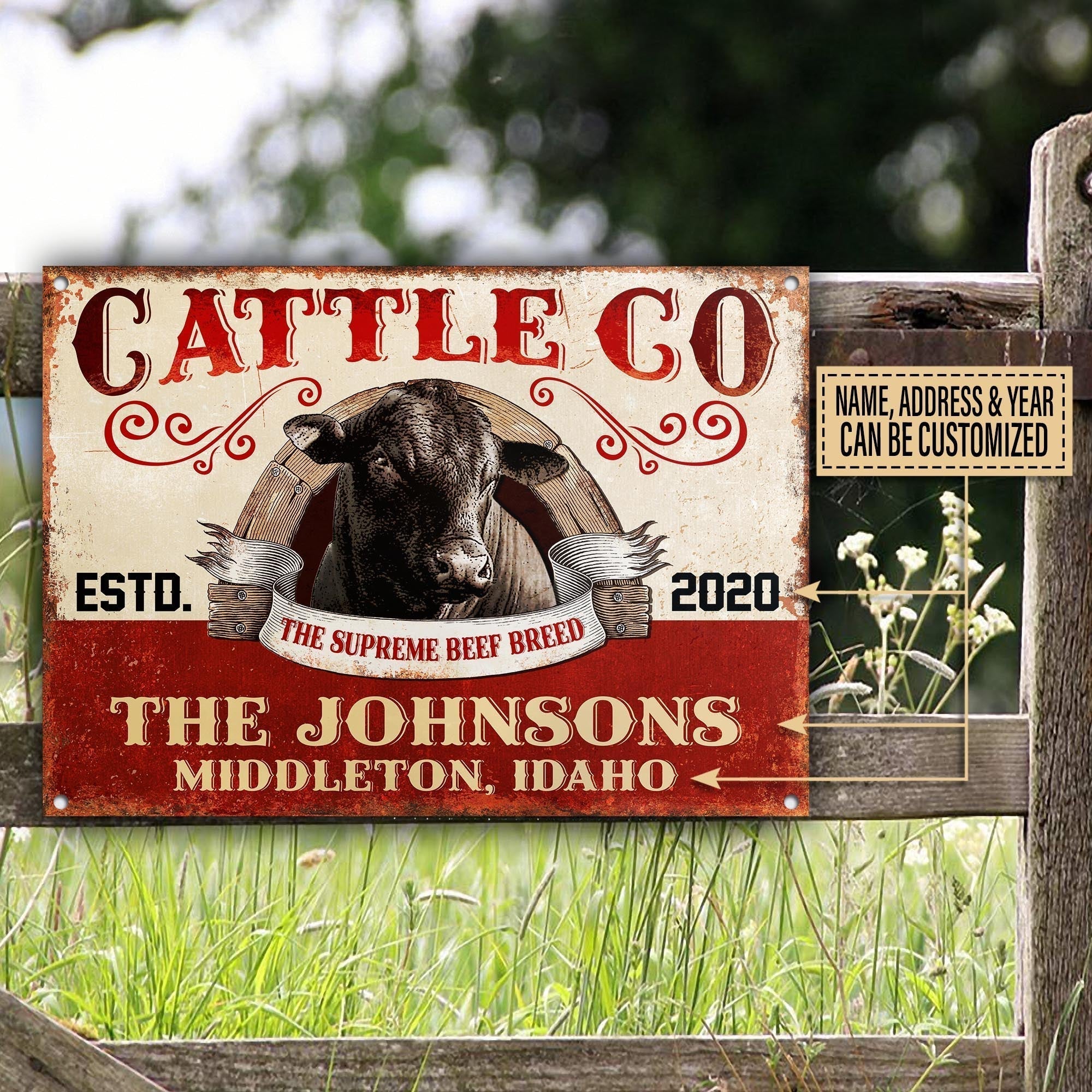Customized Name Farm Black Angus Cattle Co All Printed 3D Metal Sign