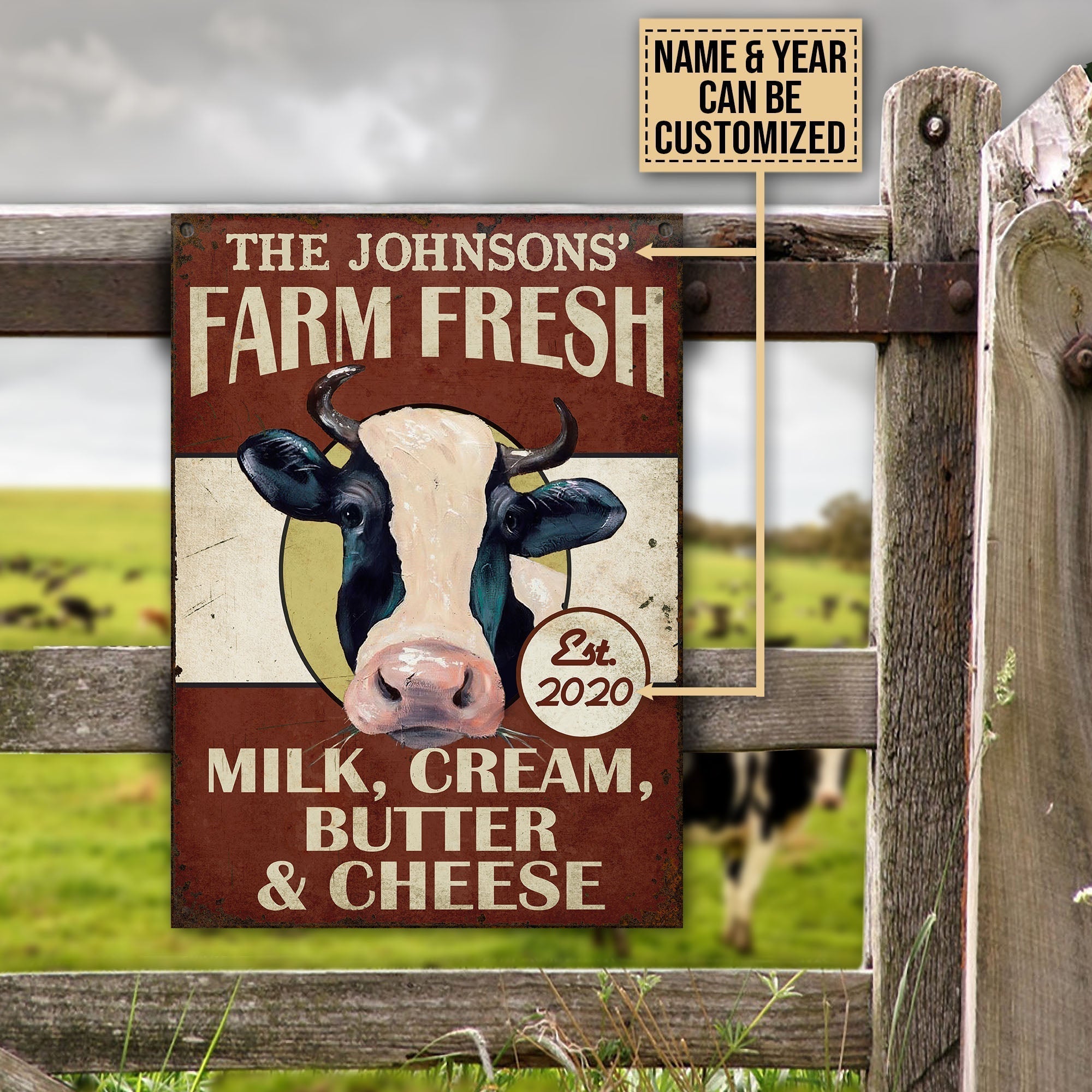 Customized Name Farm Fresh Milk Cream Butte Cheese All Printed 3D Metal Sign