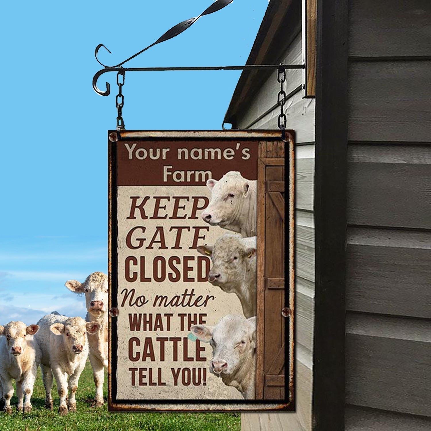 Customized Name CHAROLAIS CATTLE LOVERS KEEP GATE CLOSED All Printed 3D Metal Sign