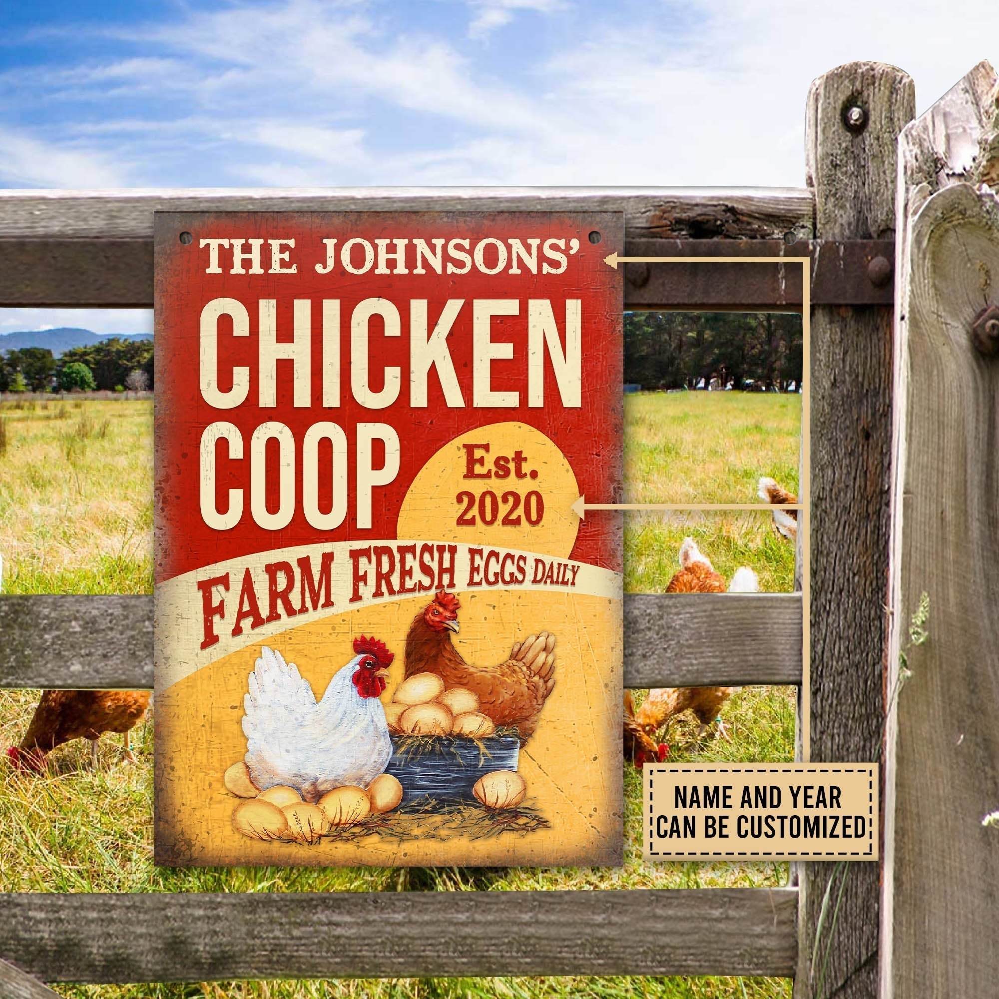 Personalized Chicken Coop Fresh Eggs All Printed 3D Metal Sign