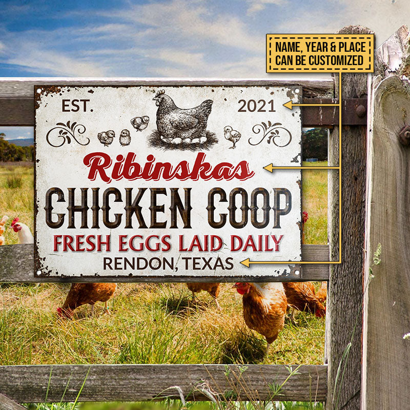 Personalized Chicken Coop Fresh Eggs Laid Daily All Printed 3D Metal Sign