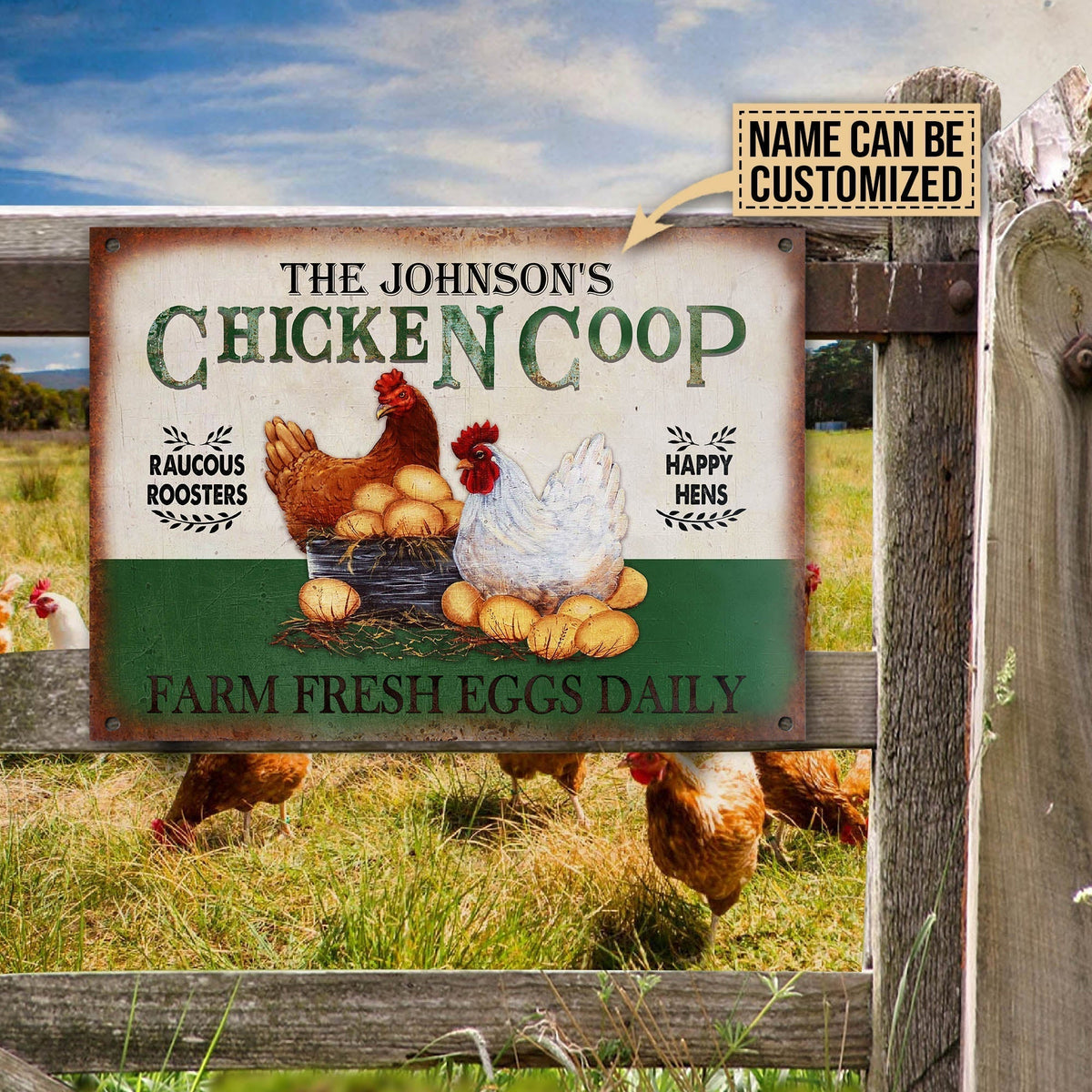 Personalized Chicken Coop Green All Printed 3D Metal Sign