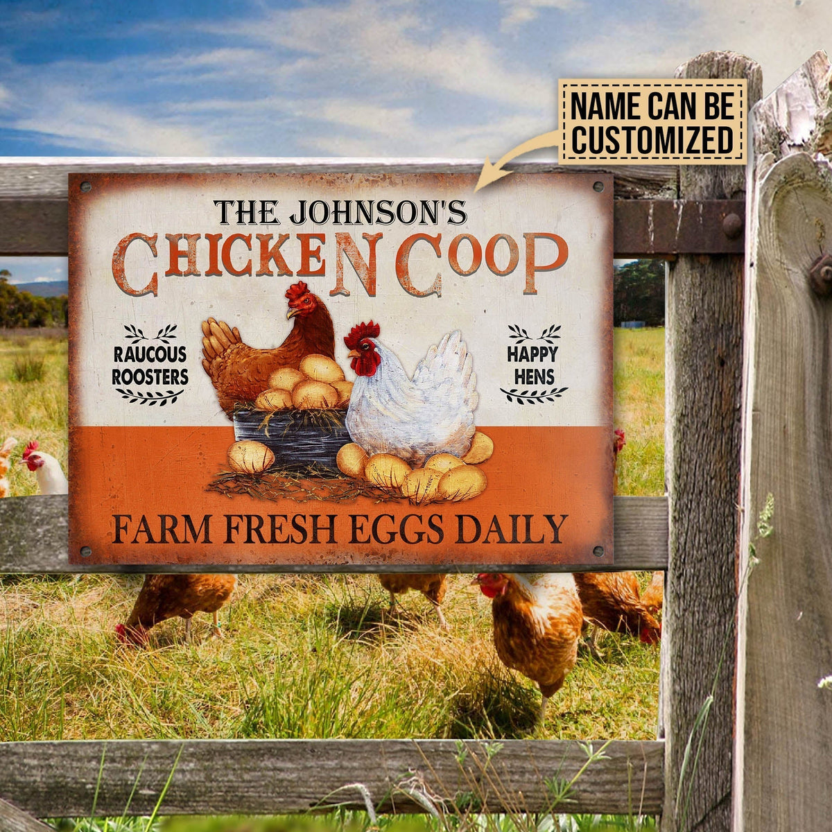 Personalized Chicken Coop Orange All Printed 3D Metal Sign