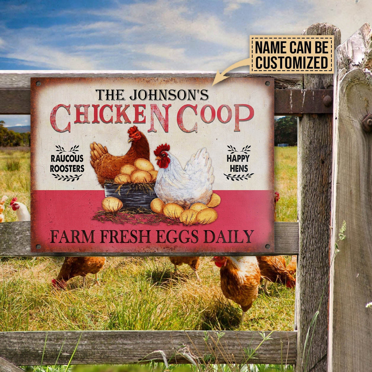 Personalized Chicken Coop Pink All Printed 3D Metal Sign