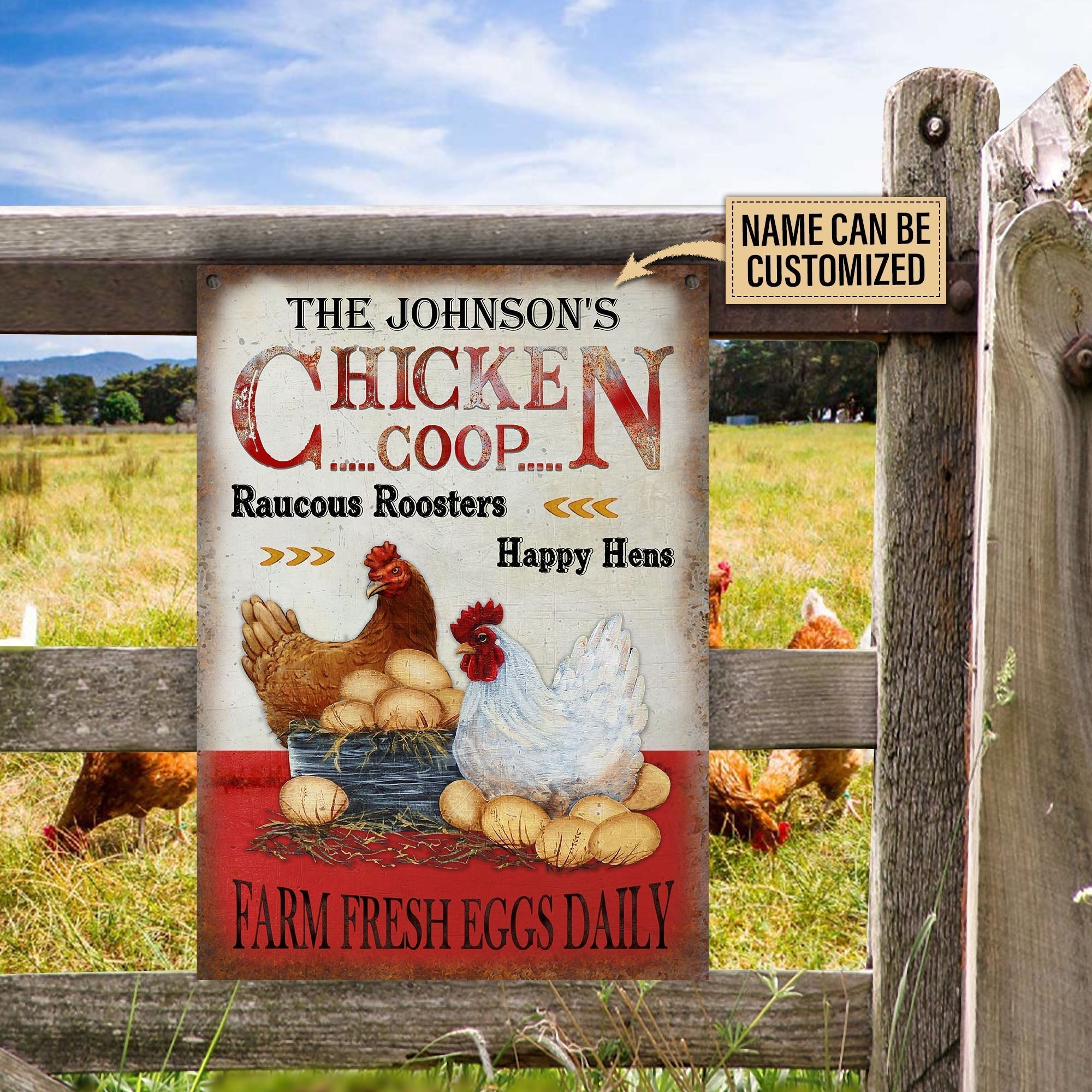 Personalized Chicken Coop Vertical All Printed 3D Metal Sign