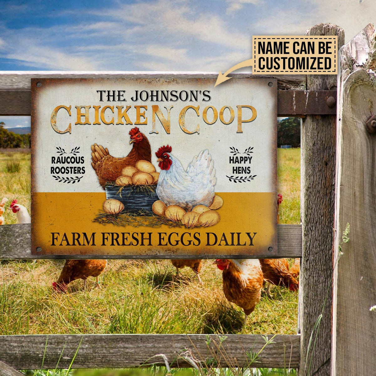 Personalized Chicken Coop Yellow All Printed 3D Metal Sign