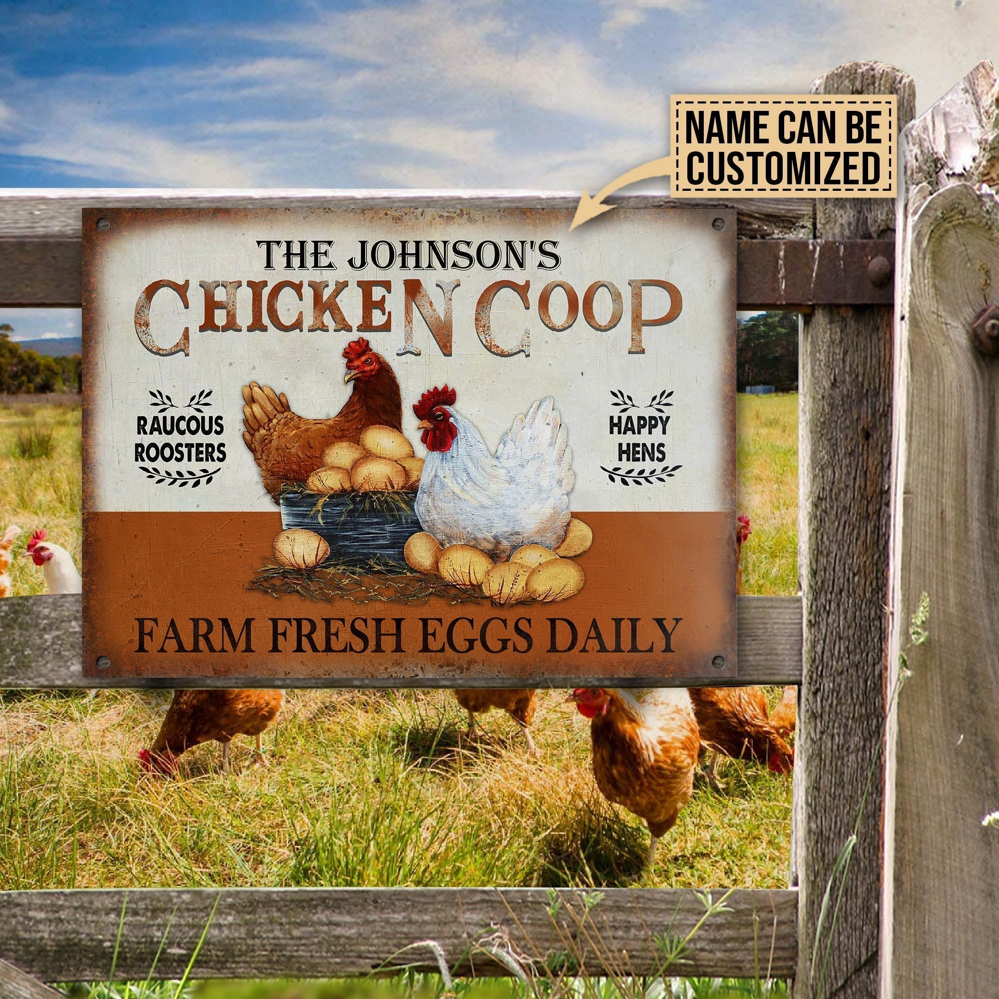 Personalized Chicken Coop Brown All Printed 3D Metal Sign