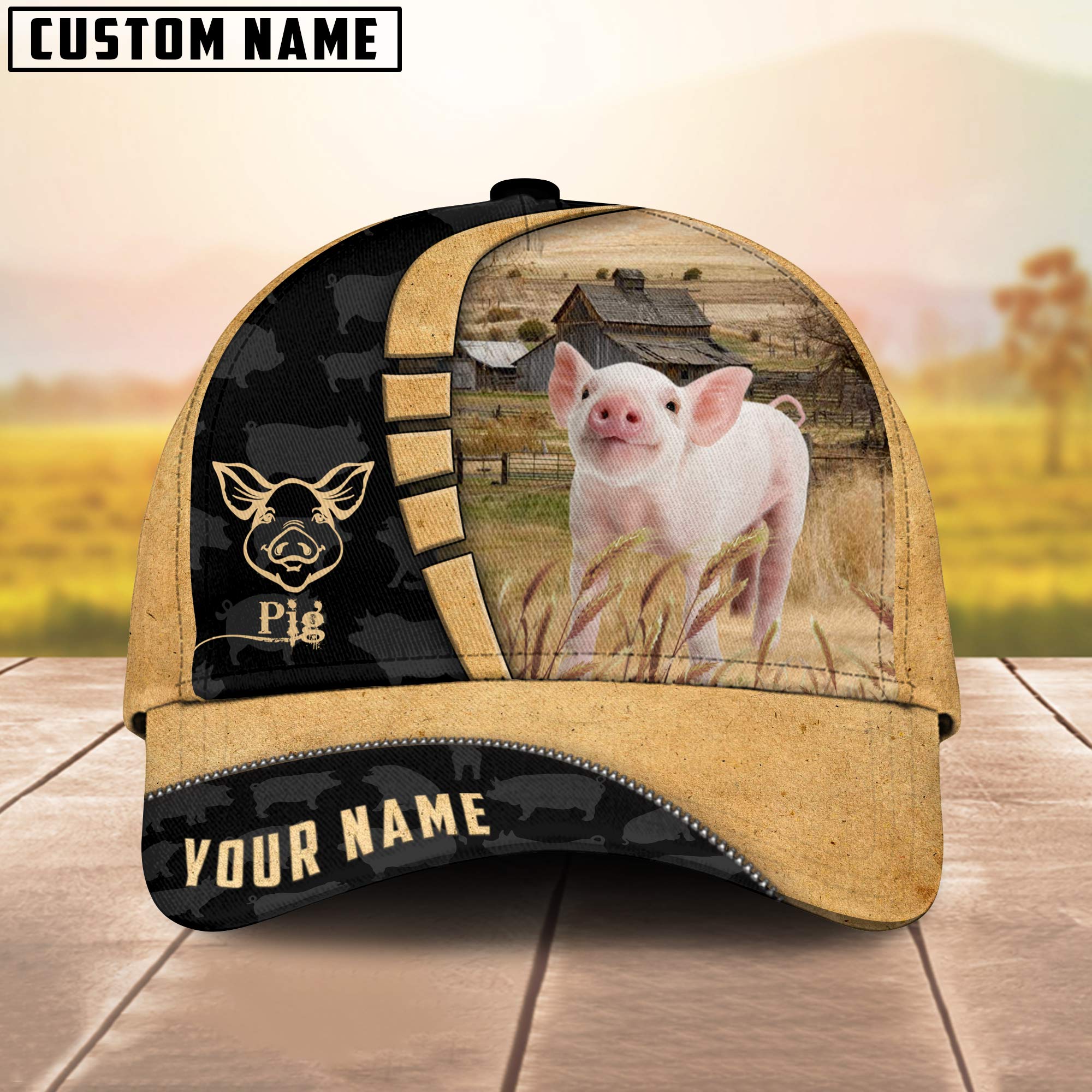 Custom Name Pig Cattle Farmhouse Field Cap