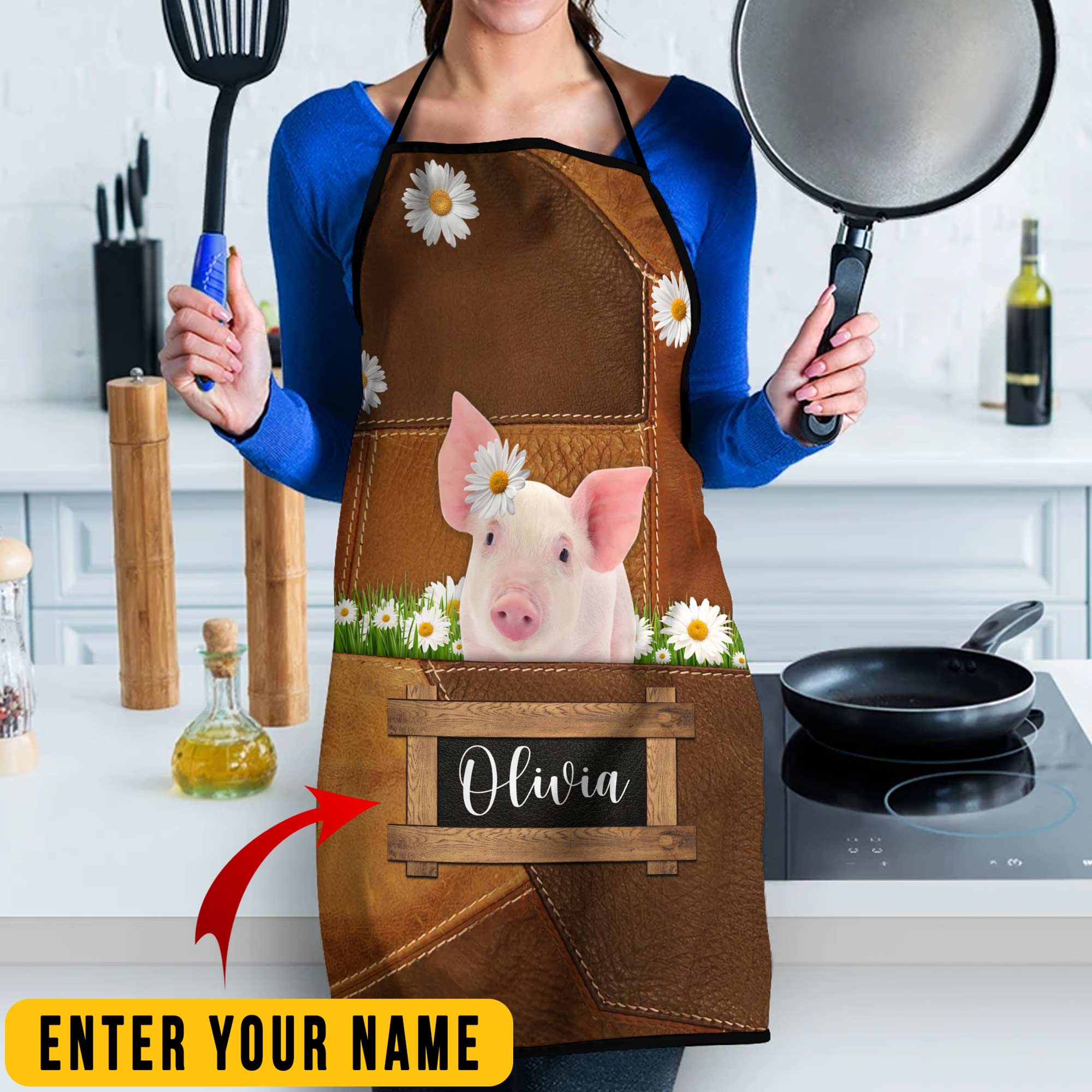 Personalized Name Pig All Over Printed 3D Apron