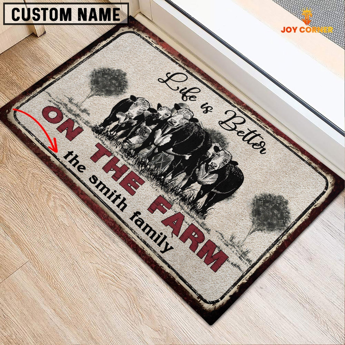 Hereford Life is Better Custom Name Doormat