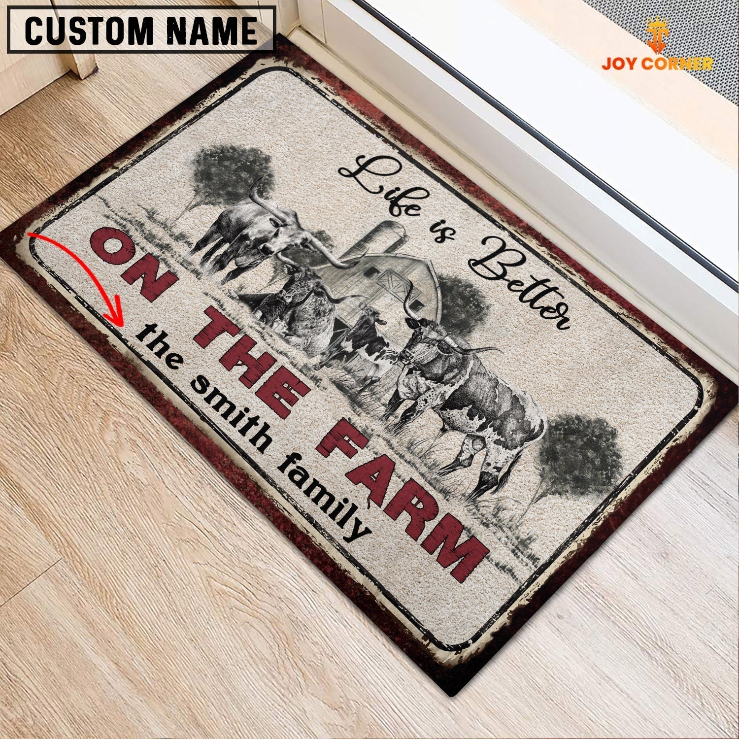 Texas Longhorn Life is Better Custom Name Doormat