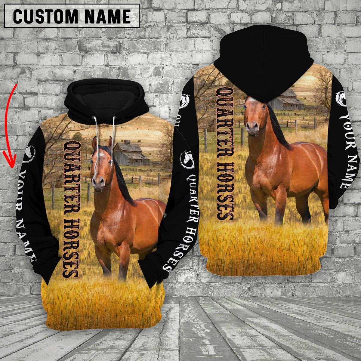 Personalized Name Quarter Horses 3D Hoodie
