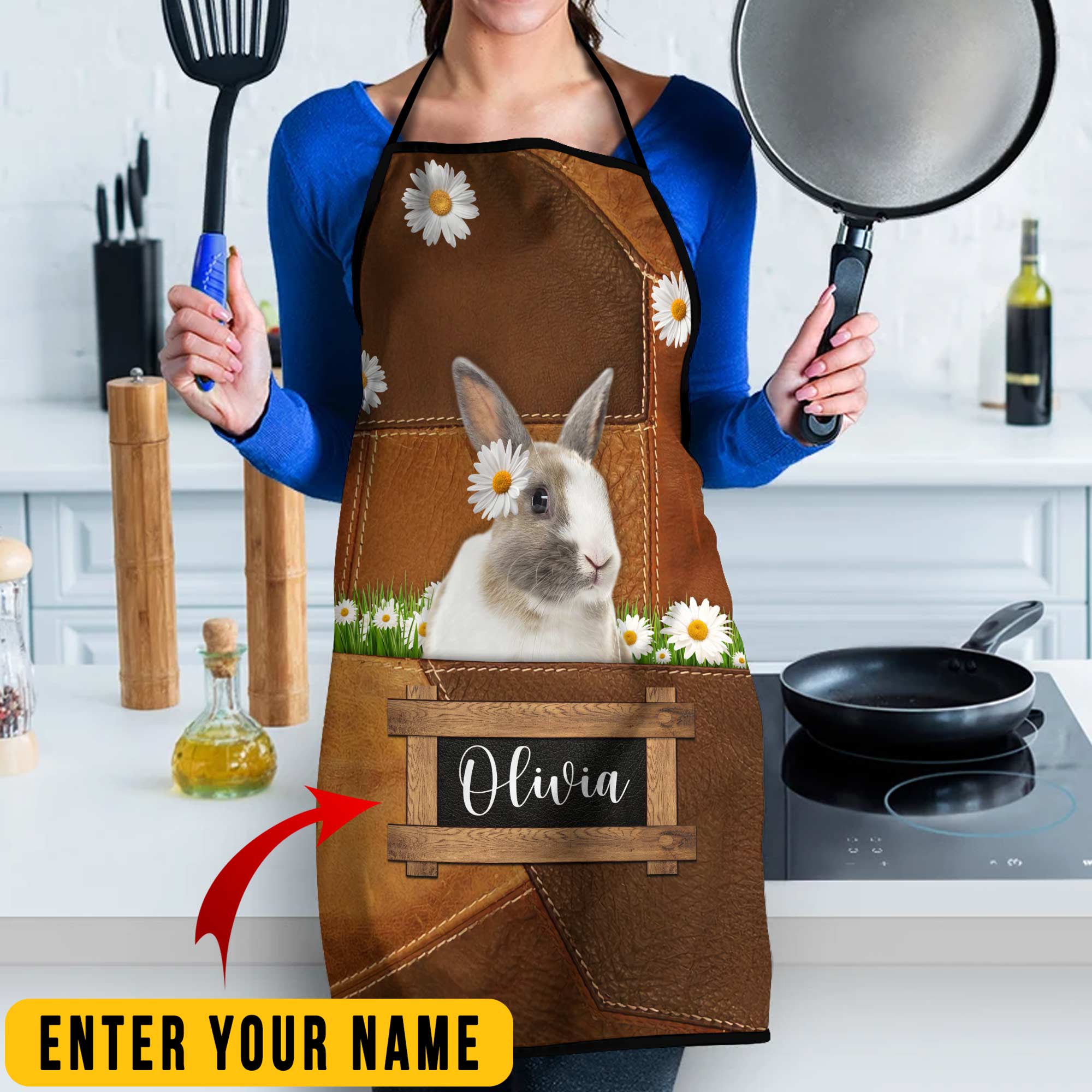 Personalized Name Rabbit All Over Printed 3D Apron