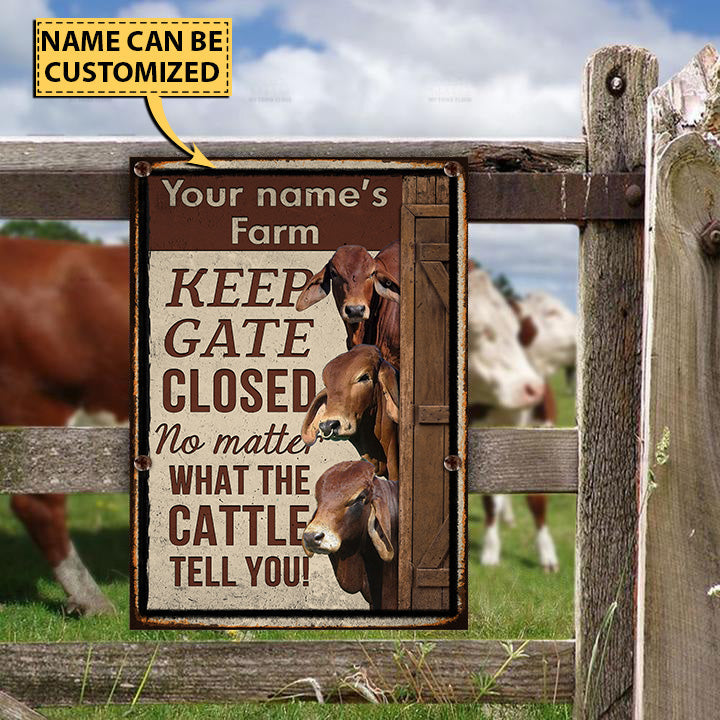 Customized Name RED BRAHMAN CATTLE LOVERS KEEP GATE CLOSED All Printed 3D Metal Sign