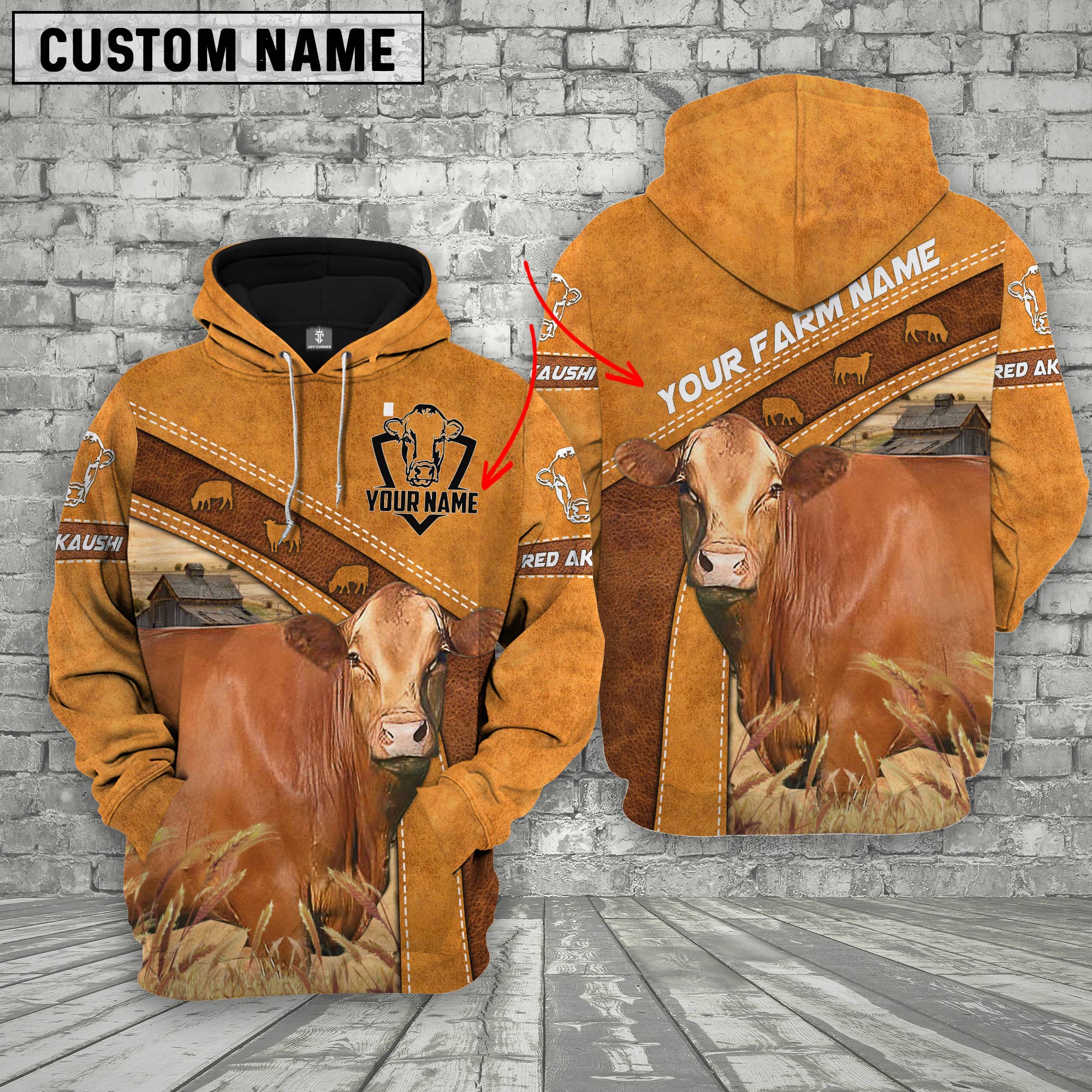 Red Akaushi 3D Customized Name - Farm Name Hoodie