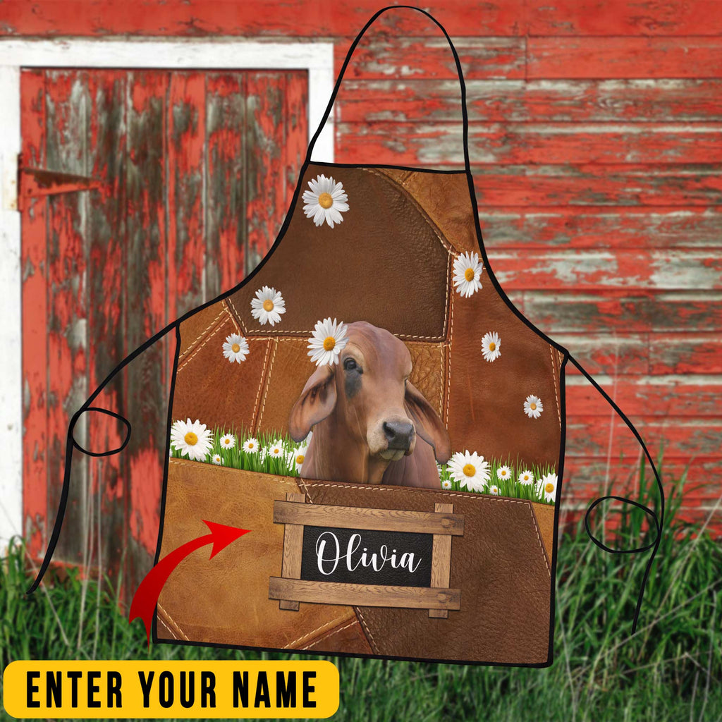 Personalized Name Red Brahman Cattle All Over Printed 3D Apron