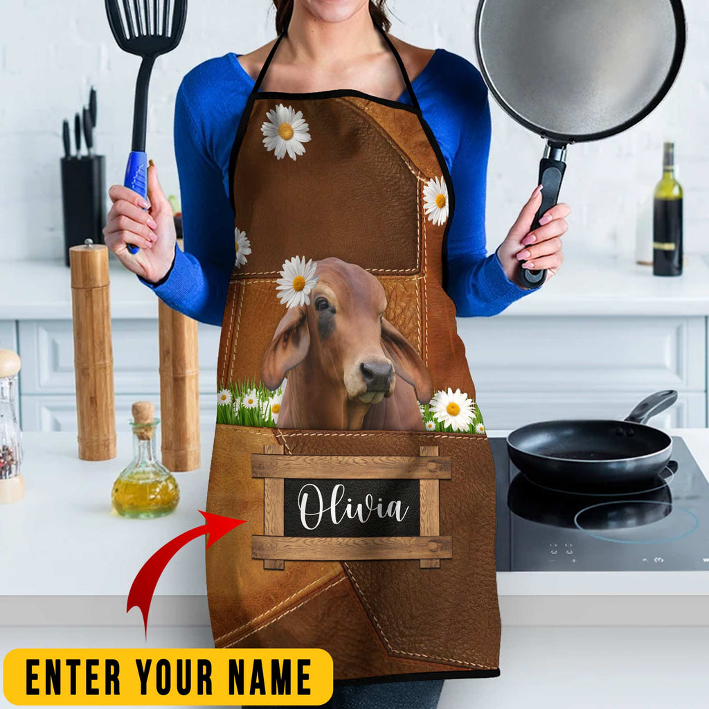 Personalized Name Red Brahman Cattle All Over Printed 3D Apron