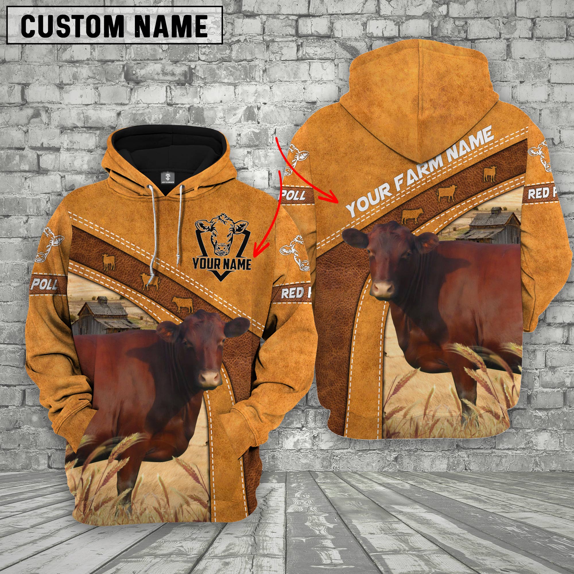 Personalized Name Farm Red Poll Cattle Hoodie