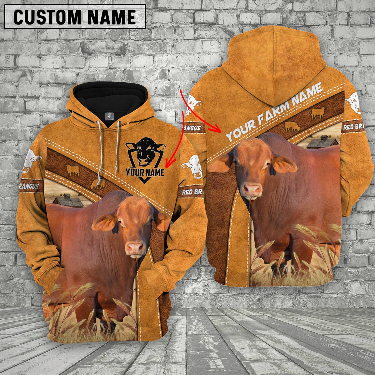 Red Brangus Custom Name Printed Cattle 3D Hoodie