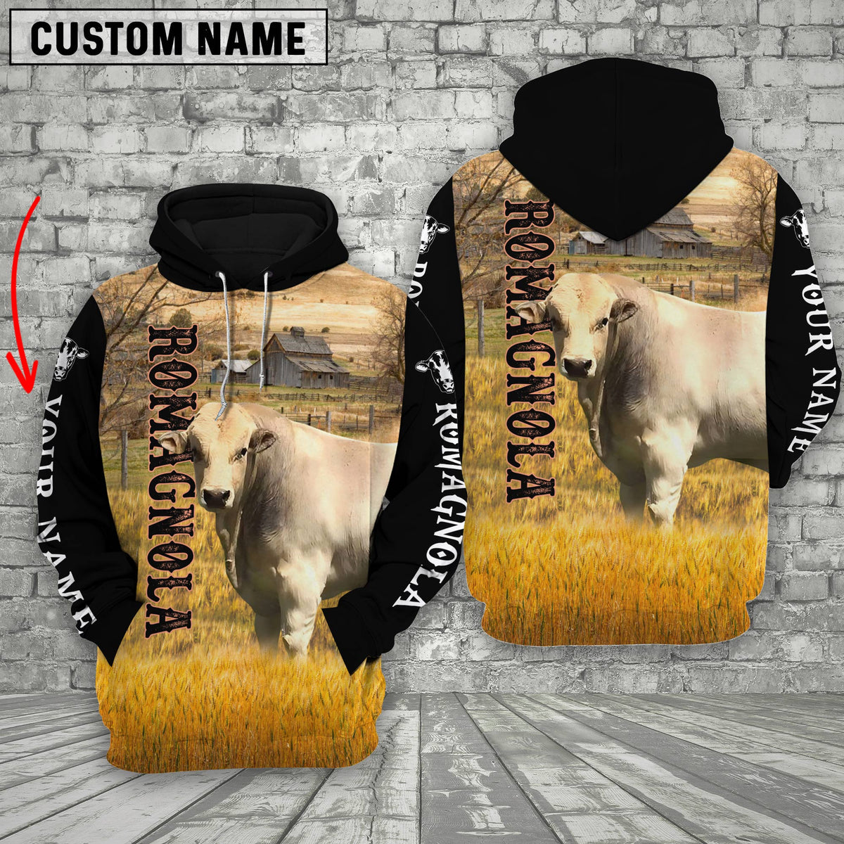 Personalized Name Romagnola Cattle On The Farm All Over Printed 3D Hoodie