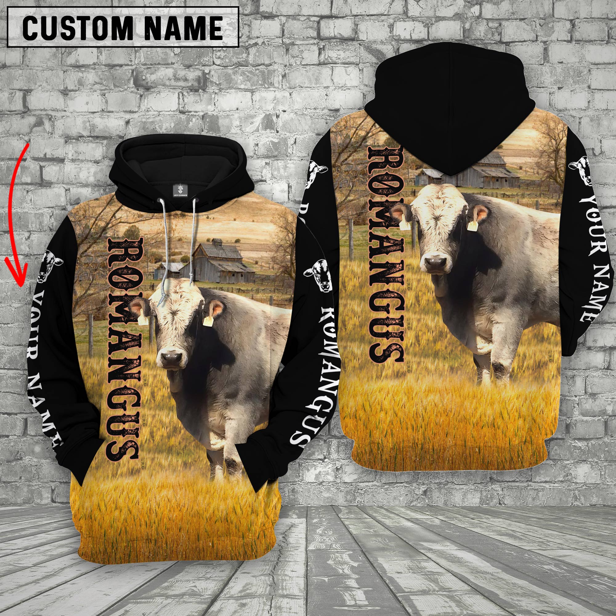 Personalized Name Romangus Cattle On The Farm All Over Printed 3D Hoodie
