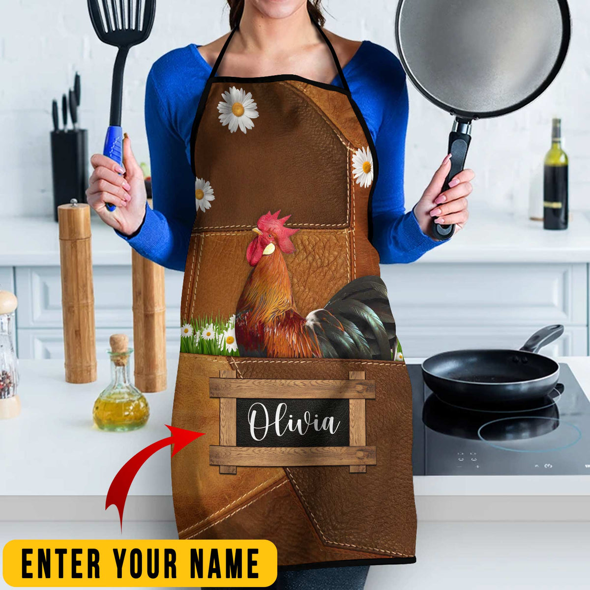 Personalized Name Rooster All Over Printed 3D Apron