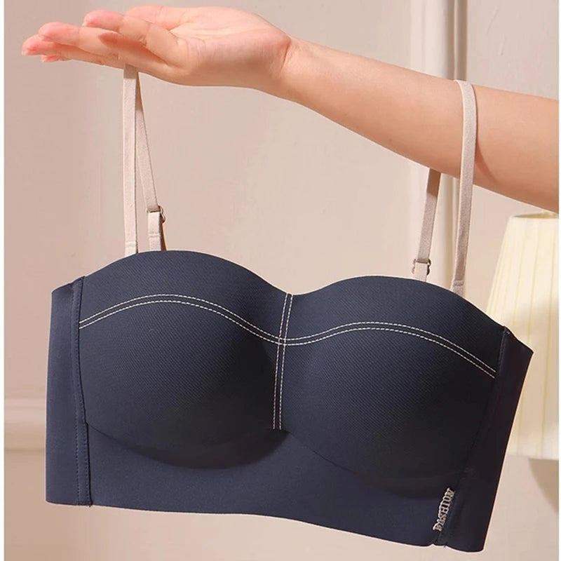 New Tube Top Bra For Women With Small Breasts, Push-up Anti-exposure, No Wire Rims, Breast-retracting Bra, Thick Style