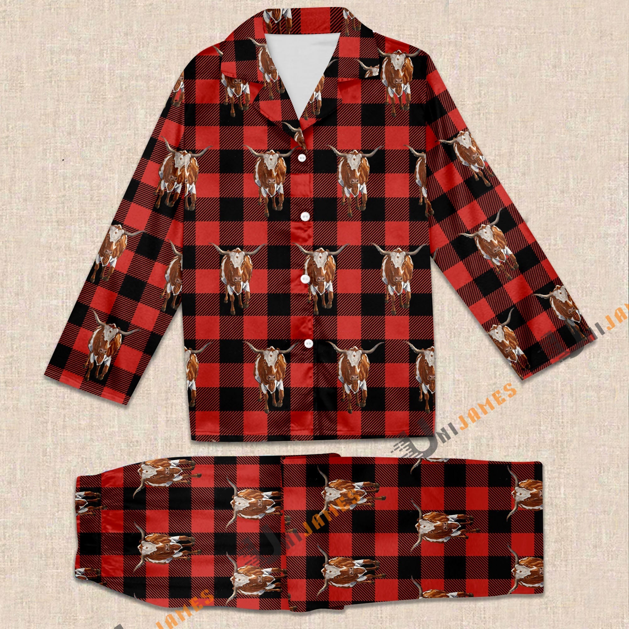Texas Longhorn Red Caro Farming 3D Pajamas