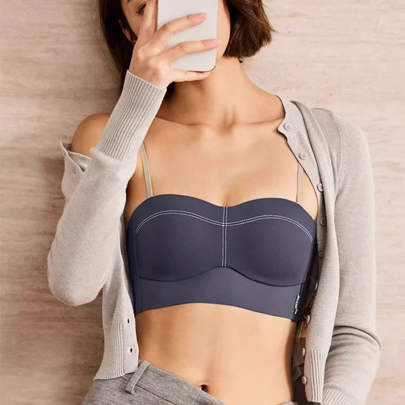 New Tube Top Bra For Women With Small Breasts, Push-up Anti-exposure, No Wire Rims, Breast-retracting Bra, Thick Style
