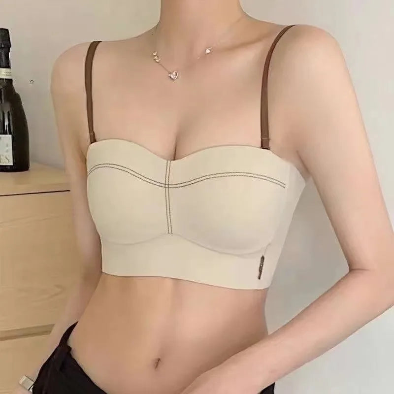 New Tube Top Bra For Women With Small Breasts, Push-up Anti-exposure, No Wire Rims, Breast-retracting Bra, Thick Style