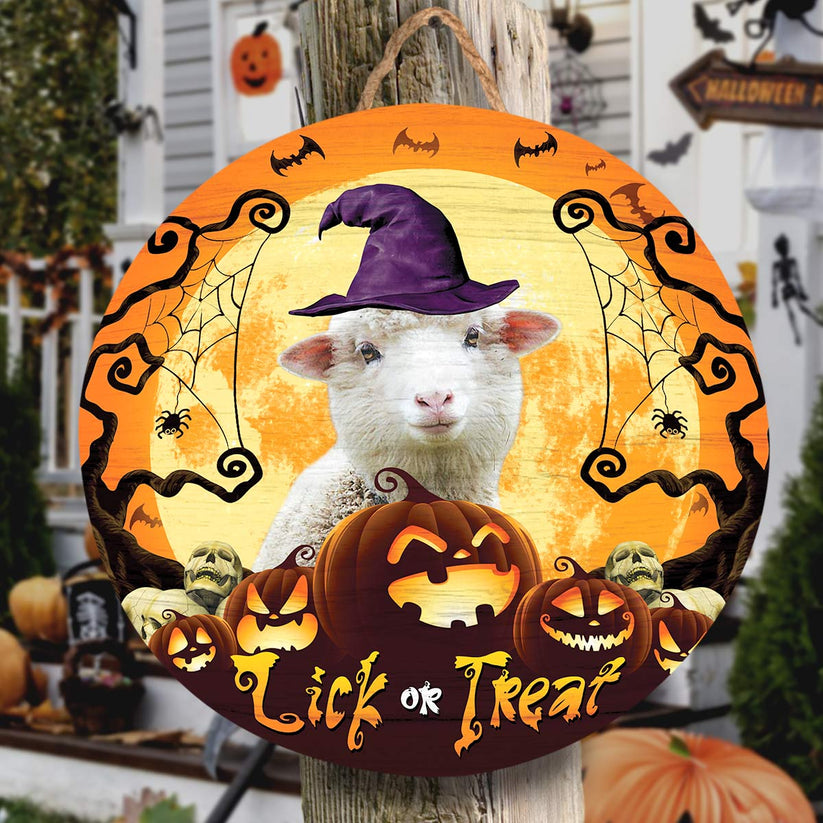 Sheep Lick Or Treat Round Wooden Sign