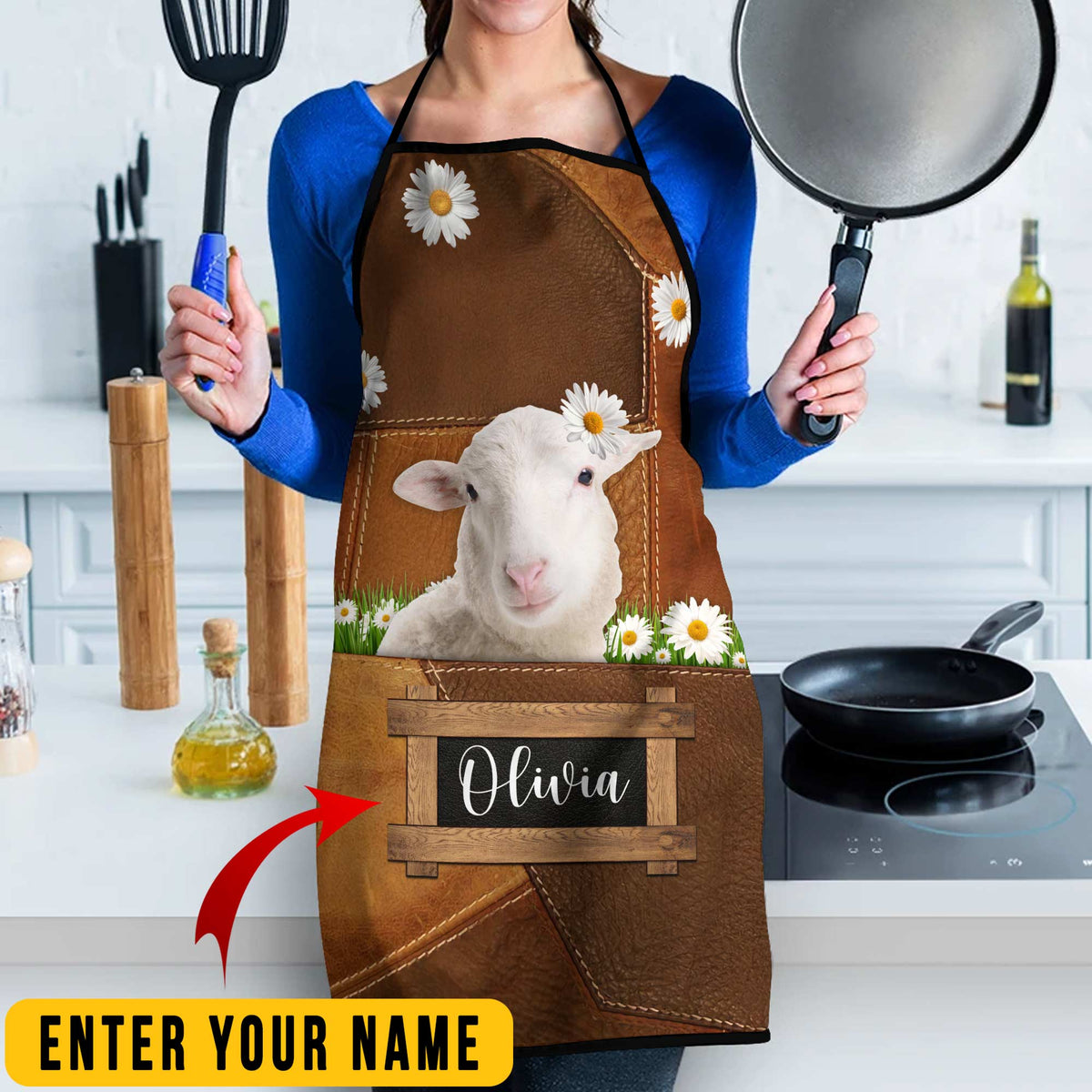 Personalized Name Sheep All Over Printed 3D Apron