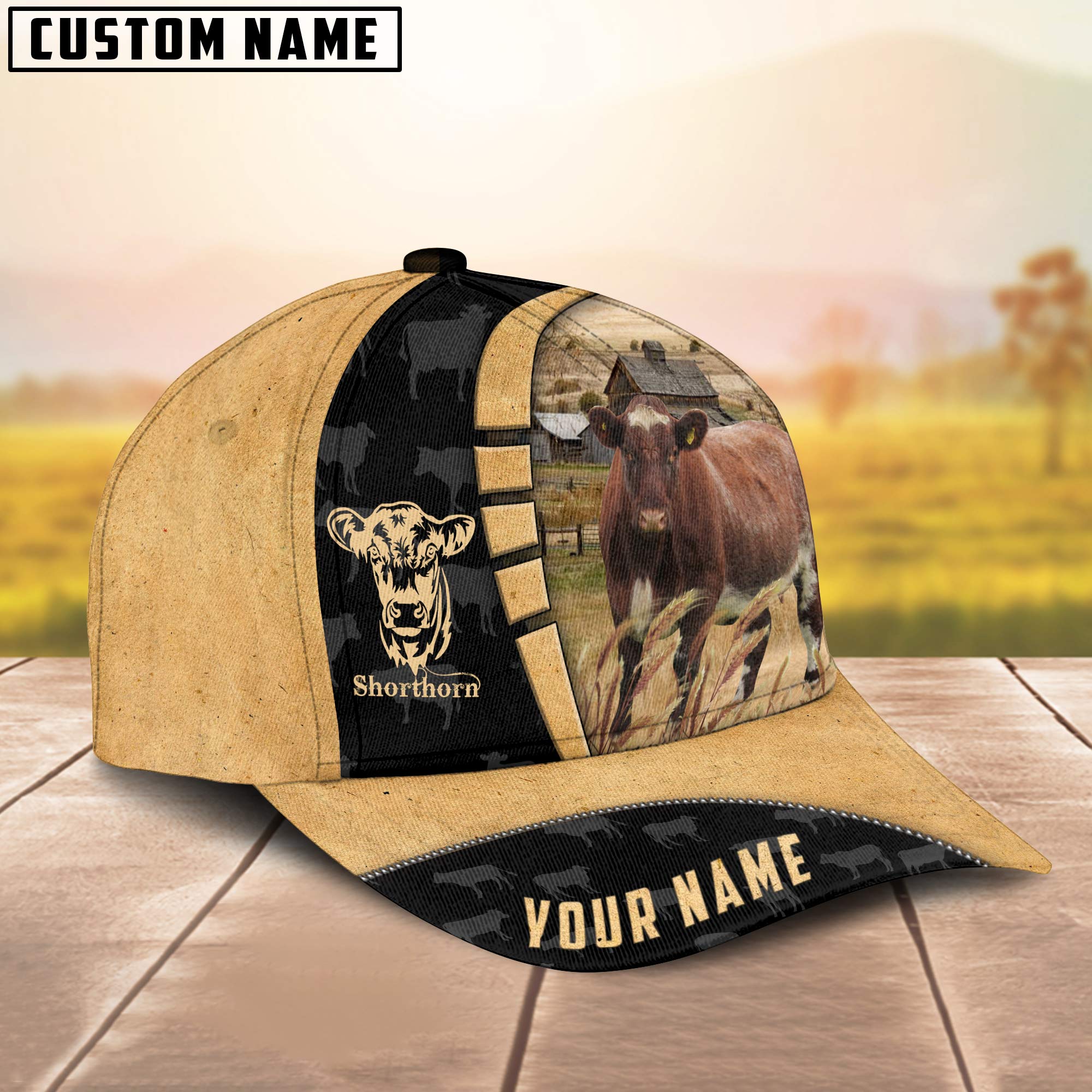Custom Name Shorthorn Cattle Farmhouse Field Cap