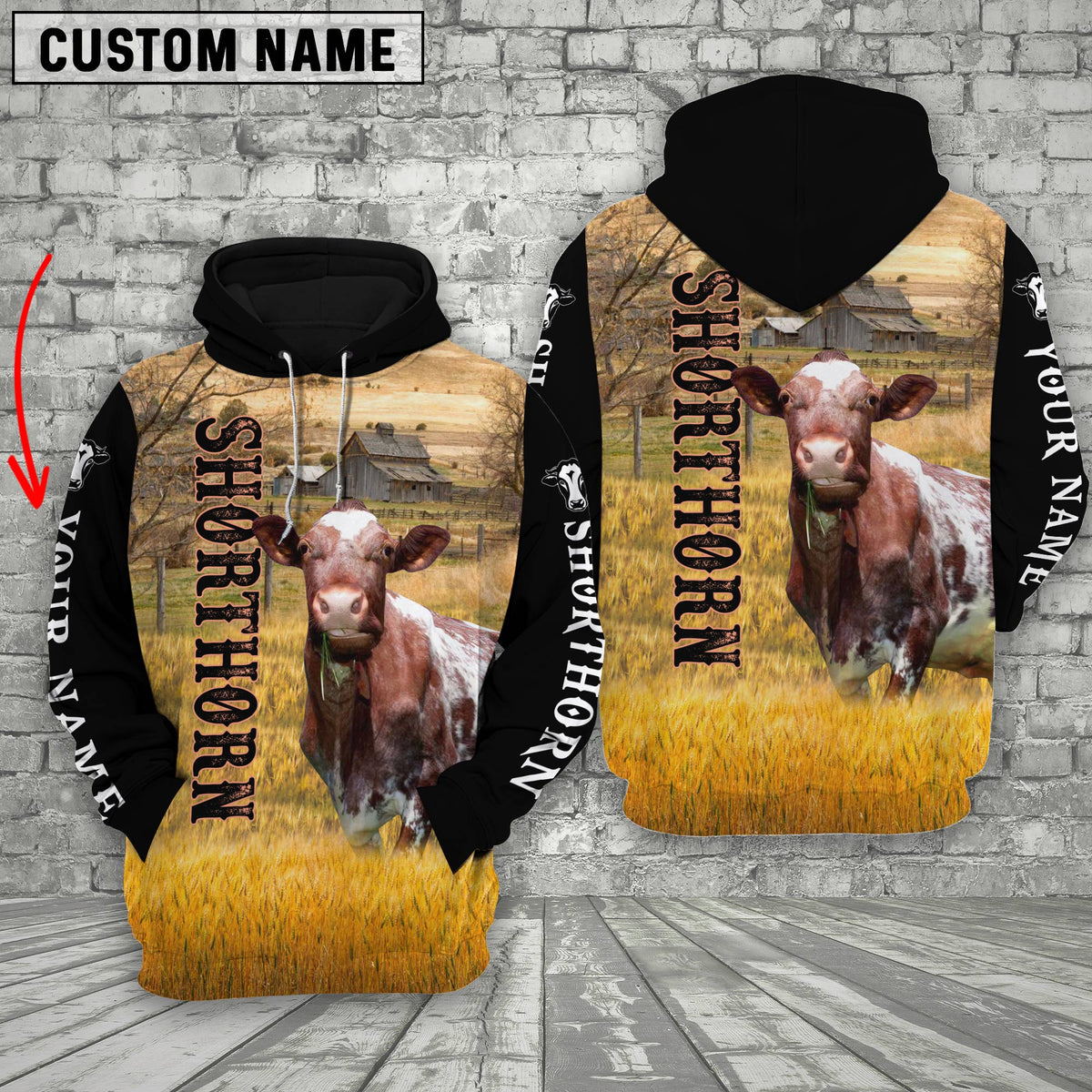 Personalized Name Shorthorn Cattle On The Farm 3D Shirt