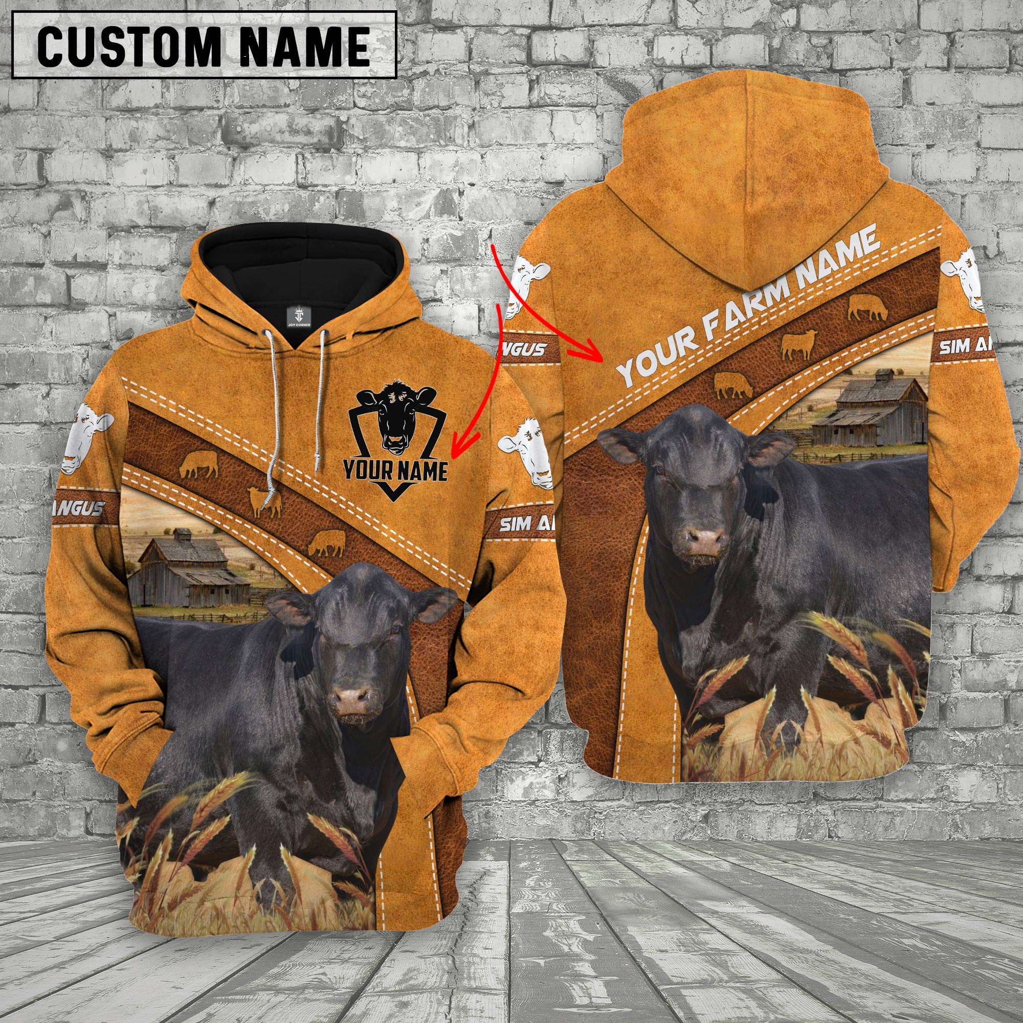 Sim Angus 3D Customized Name - Farm Name Hoodie