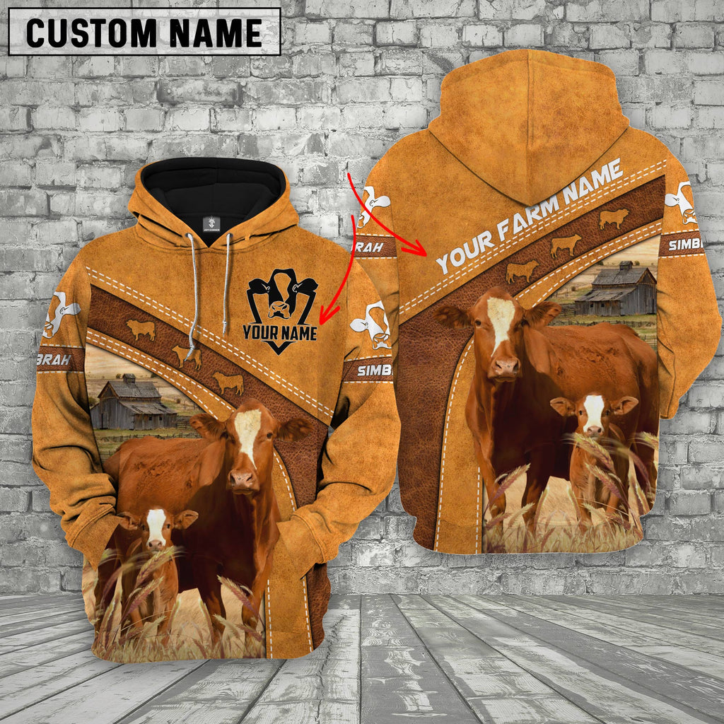 Personalized Name Farm Simbrah Cattle 3D Hoodie