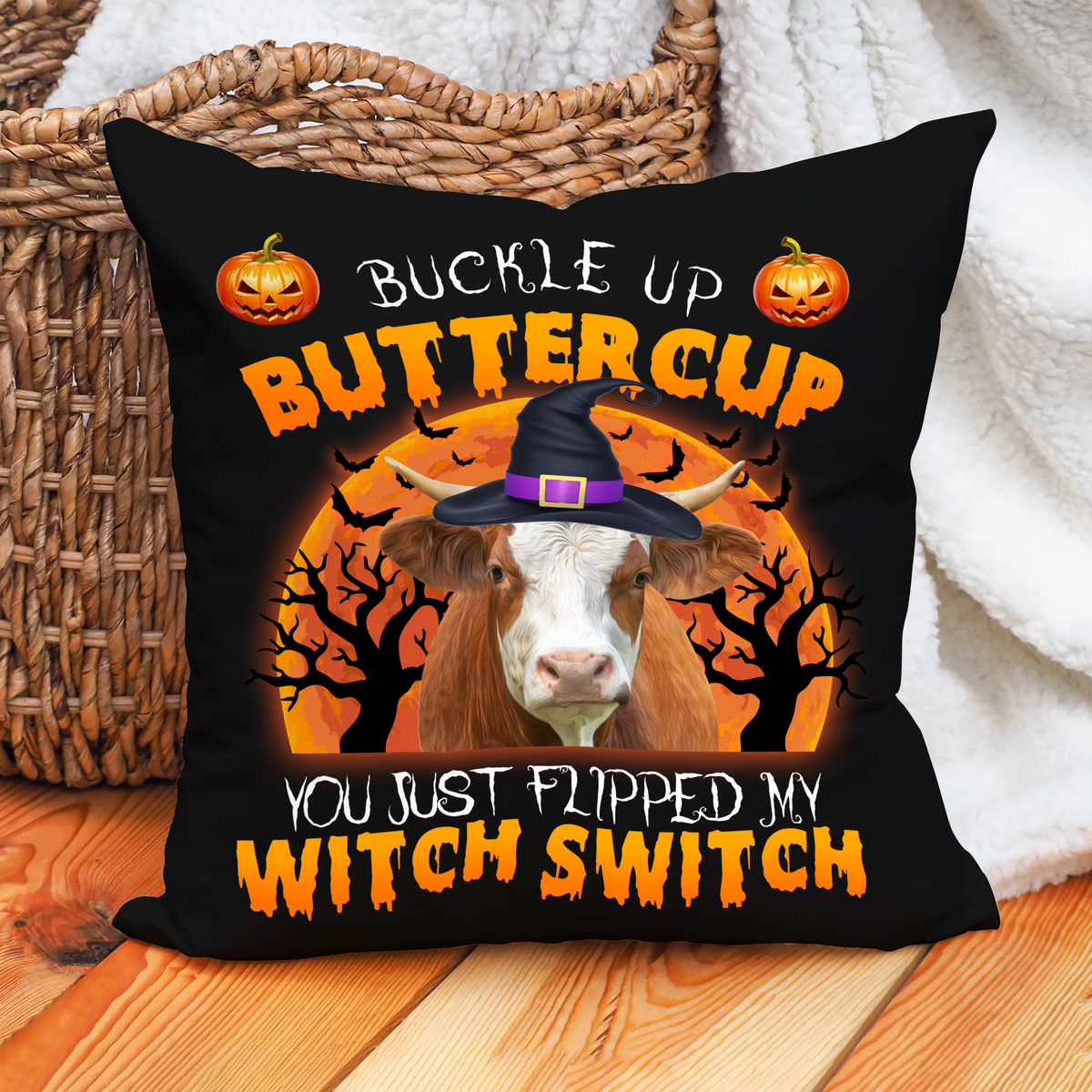 Happy Halloween Simmentals Buckle Up Butter Cup Pillow Case